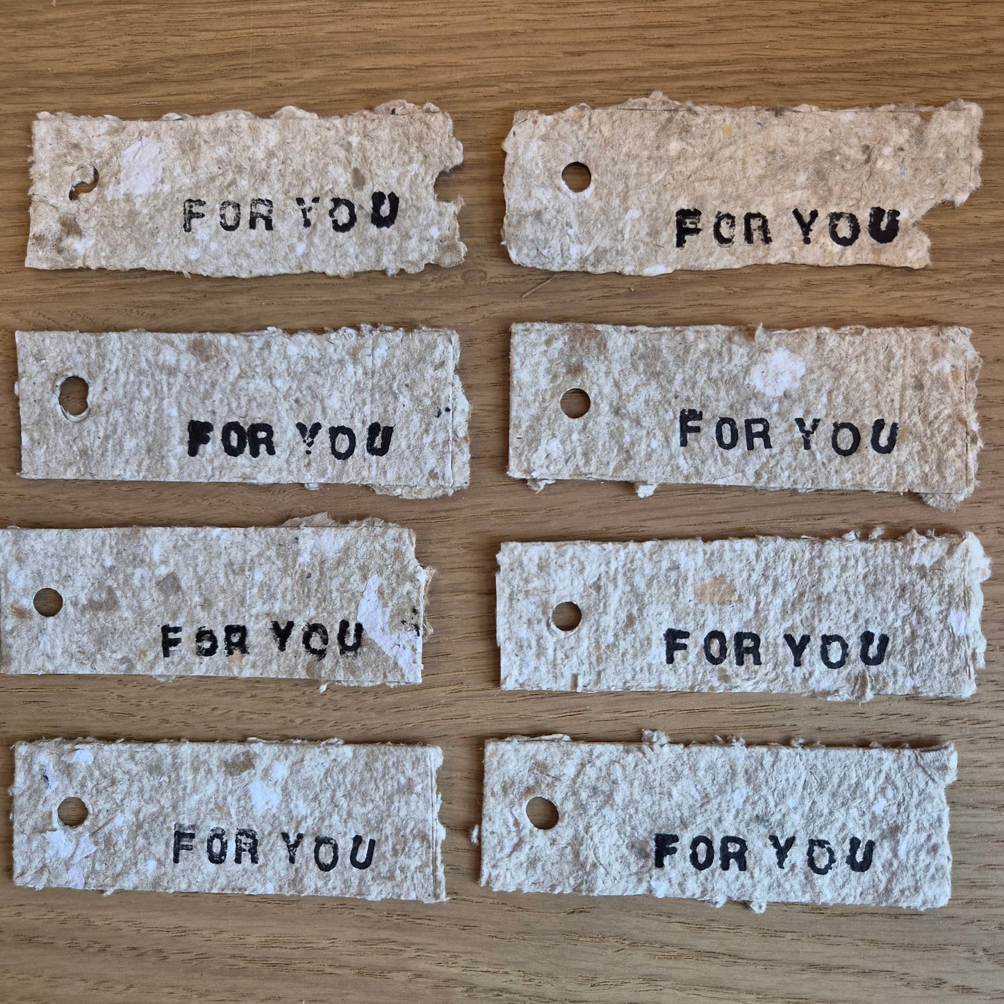Six rustic 'FOR YOU' small tags with hole punch